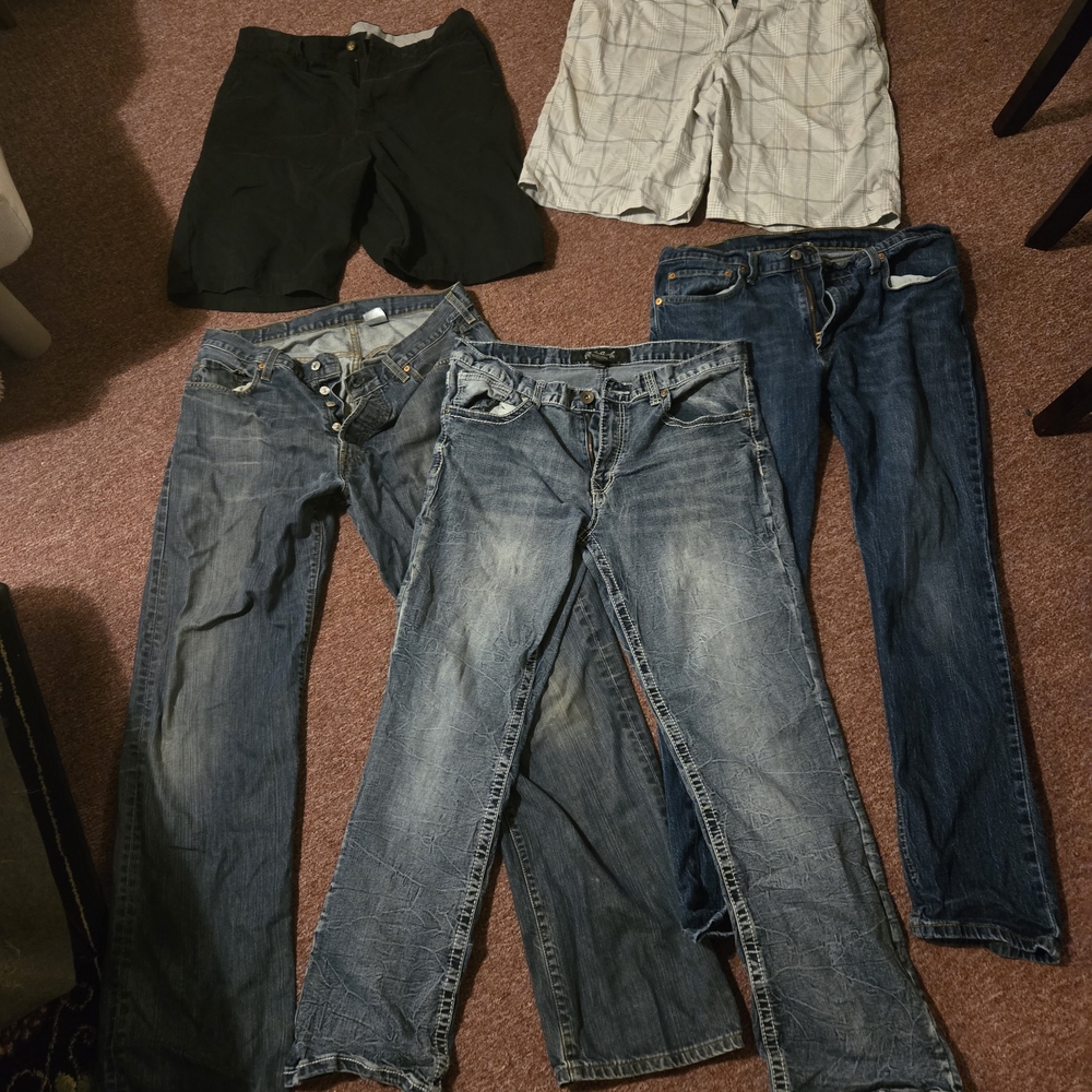 Lot Of 5 Mens Jeans And Shorts Waist Size 36